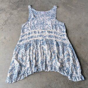 Intimately Free People Voile Lace Blue Floral Trapeze Slip Dress small